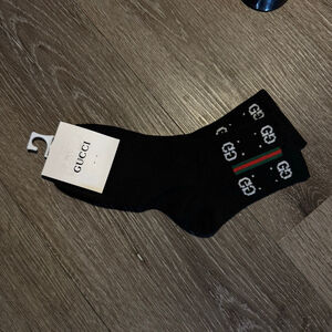 Black Monogram Logo Socks with green and red stripe One Size